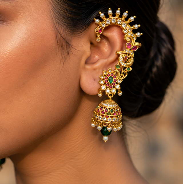 Traditional Gold-Tone Earcuff with Jhumka Design