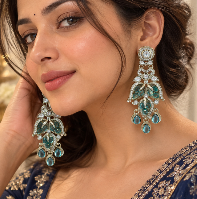 Elegant Drop Earrings with Blue Aquarium Stones