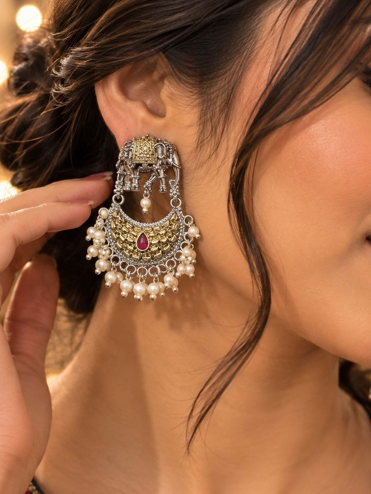 Elephant Motif Pearl Drop Earrings