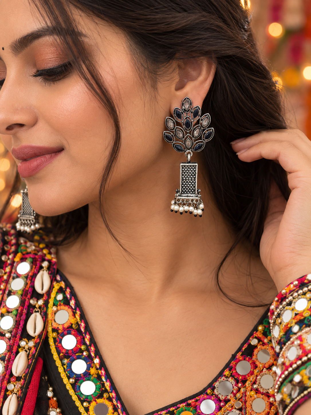 Intricate Leaf Motif Dangling Earrings