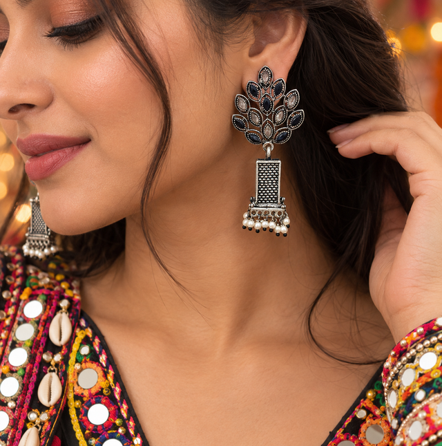 Intricate Leaf Motif Dangling Earrings