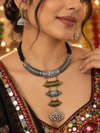 Oxidised Necklace and Earrings Set with Gold Touch
