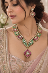 Moissanite Polki Stone Necklace, Earrings & Maang Tikka Set