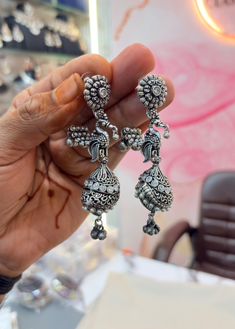 Oxidised Silver Jhumka Earrings