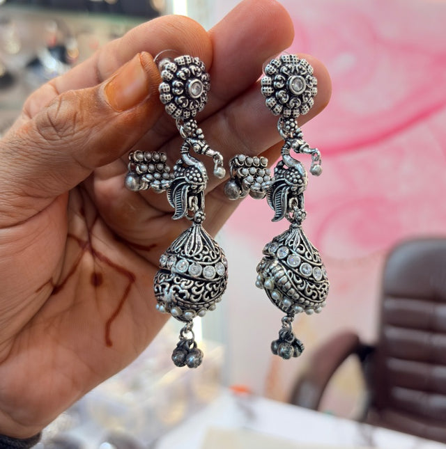 Oxidised Silver Jhumka Earrings