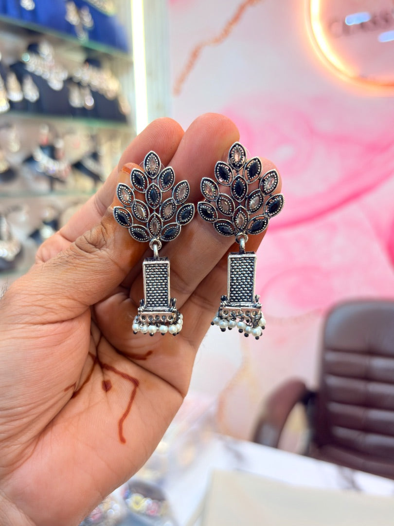 Intricate Leaf Motif Dangling Earrings