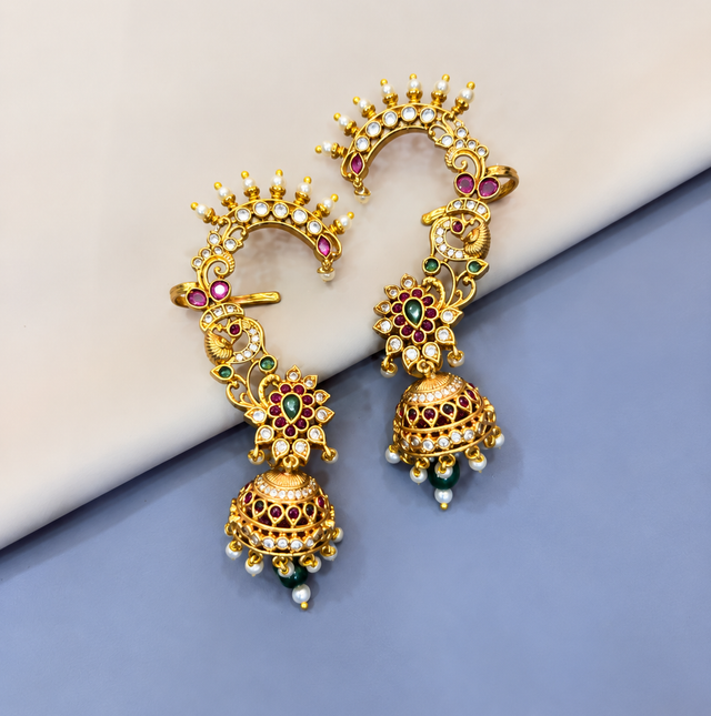 Traditional Gold-Tone Earcuff with Jhumka Design