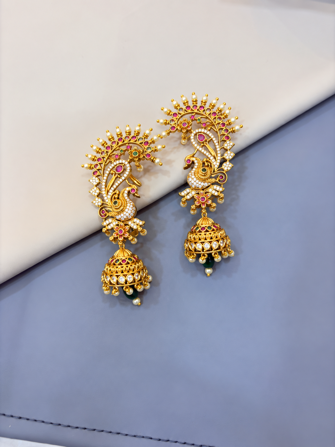 Intricate Peacock Design Earcuff with Jhumka