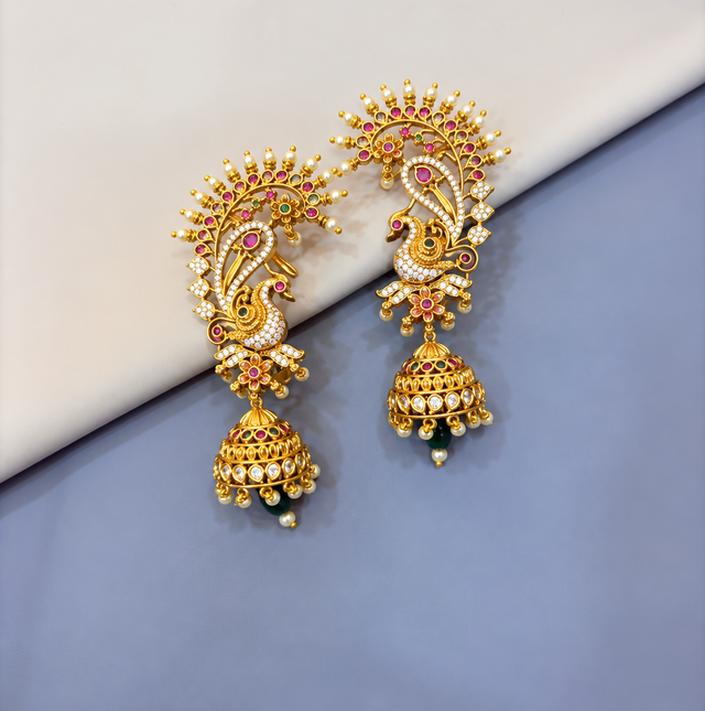 Intricate Peacock Design Earcuff with Jhumka