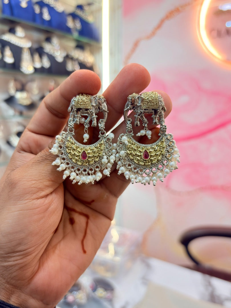 Elephant Motif Pearl Drop Earrings