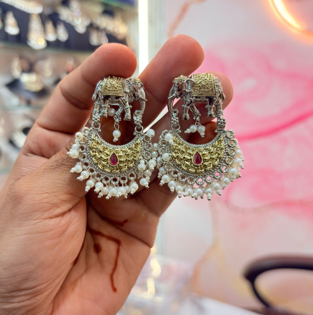 Elephant Motif Pearl Drop Earrings