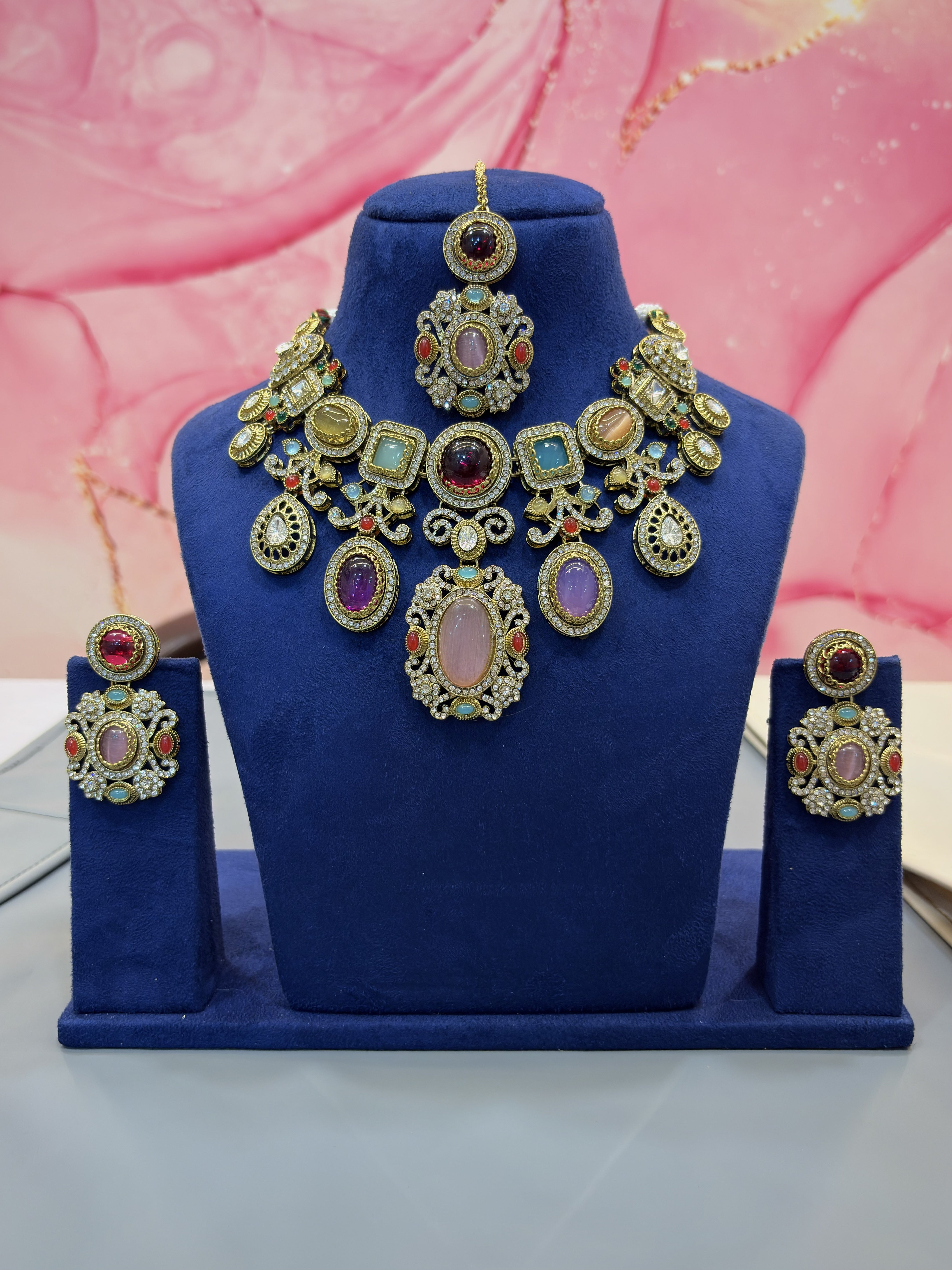 Sabyasachi Collection Necklace Set with Earrings and Maang Tikka