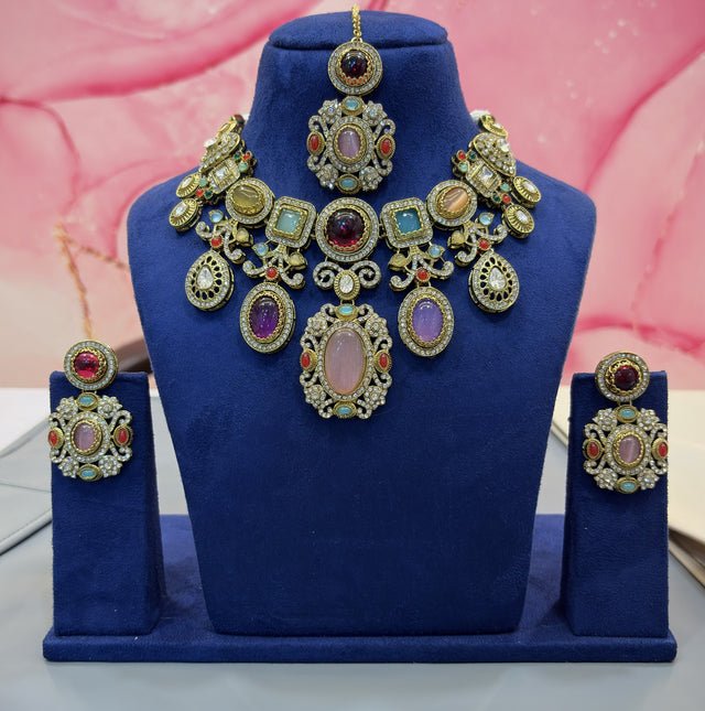 Sabyasachi Collection Necklace Set with Earrings and Maang Tikka