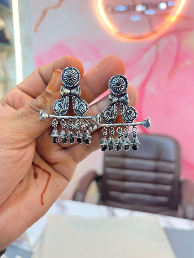 Intricate Oxidized Silver Dangle Earrings