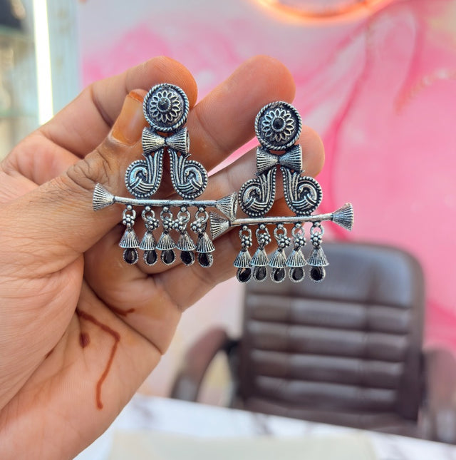 Intricate Oxidized Silver Dangle Earrings