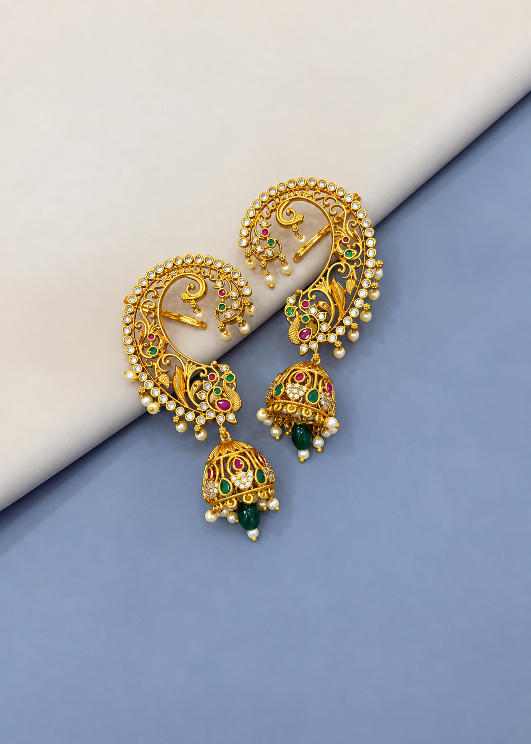 Intricate Gold-Tone Earcuff with Jhumka Design