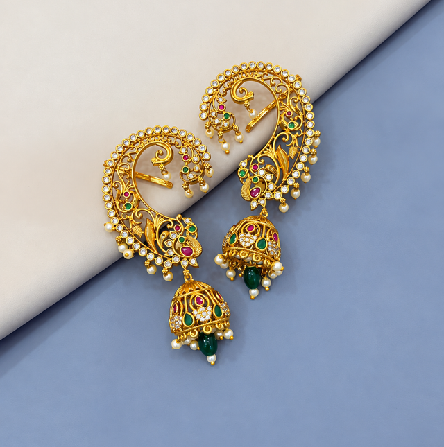 Intricate Gold-Tone Earcuff with Jhumka Design