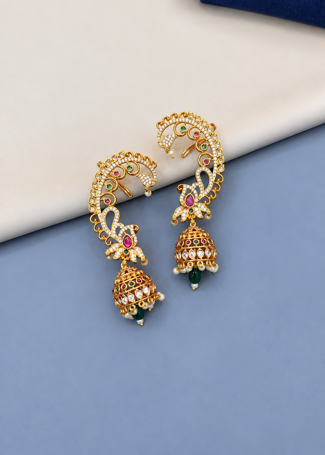 Intricate Gold-Tone Earcuff with Jhumka Design