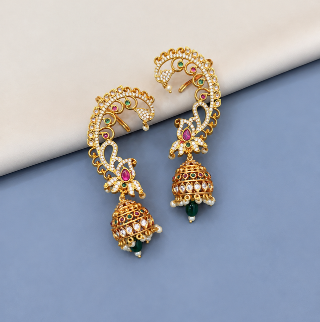 Intricate Gold-Tone Earcuff with Jhumka Design