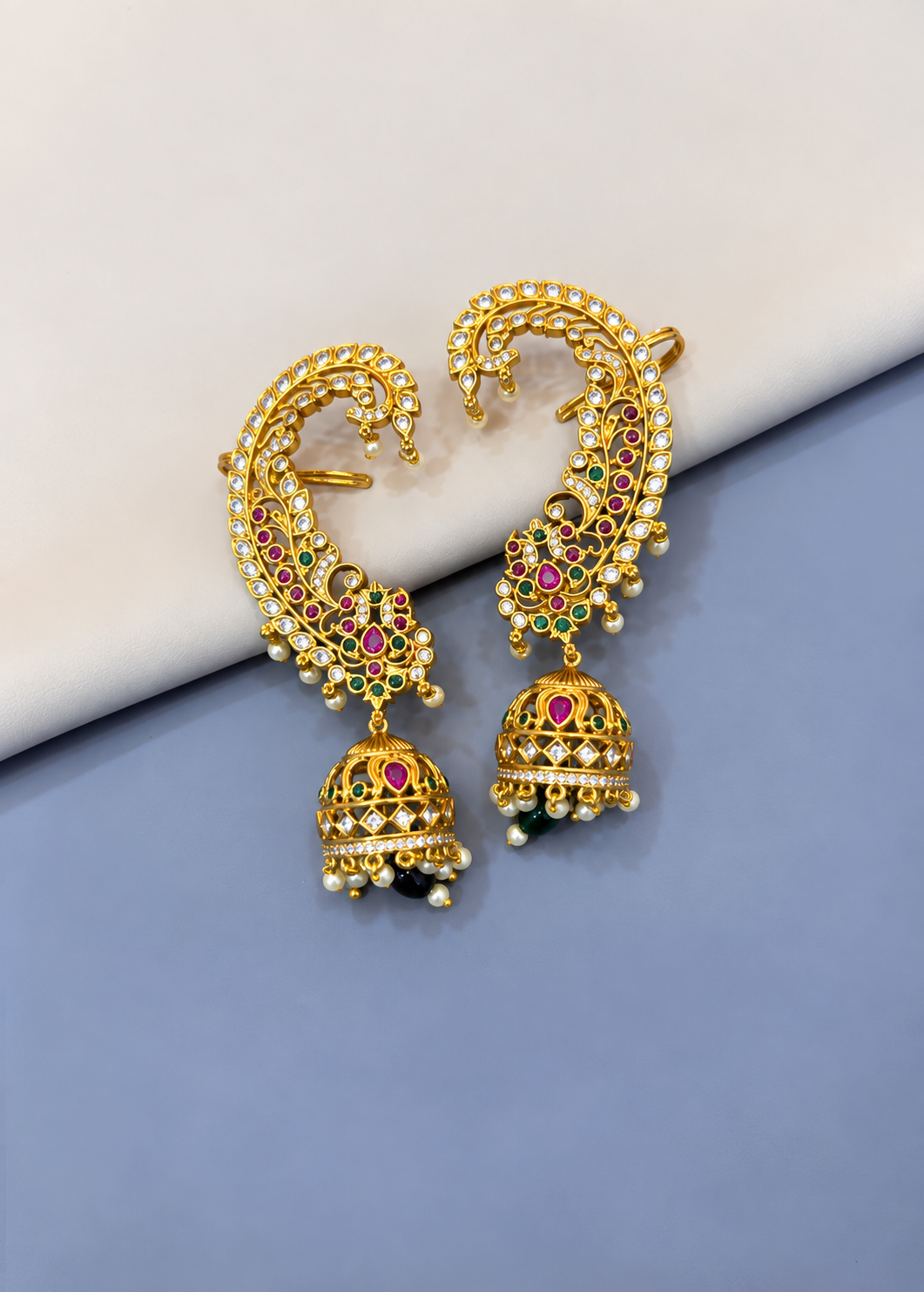Intricate Gold-Tone Earcuff with Jhumka Design