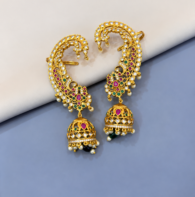 Intricate Gold-Tone Earcuff with Jhumka Design