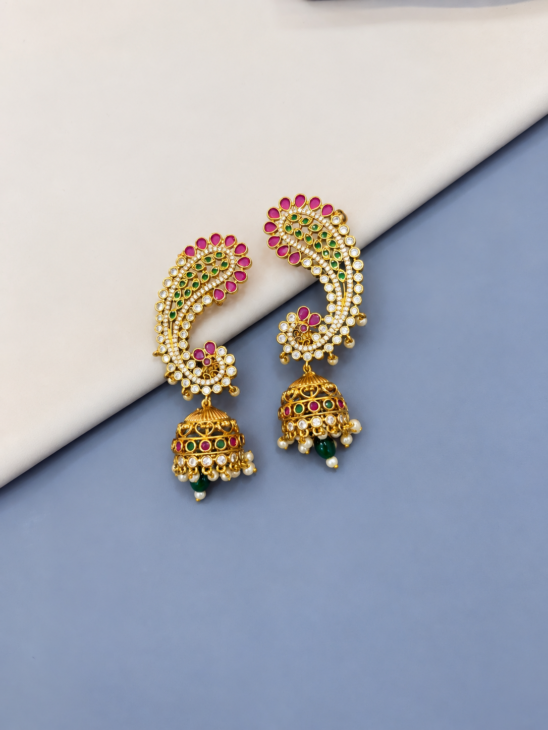 Intricate Gold-Tone Earcuff with Jhumka Design