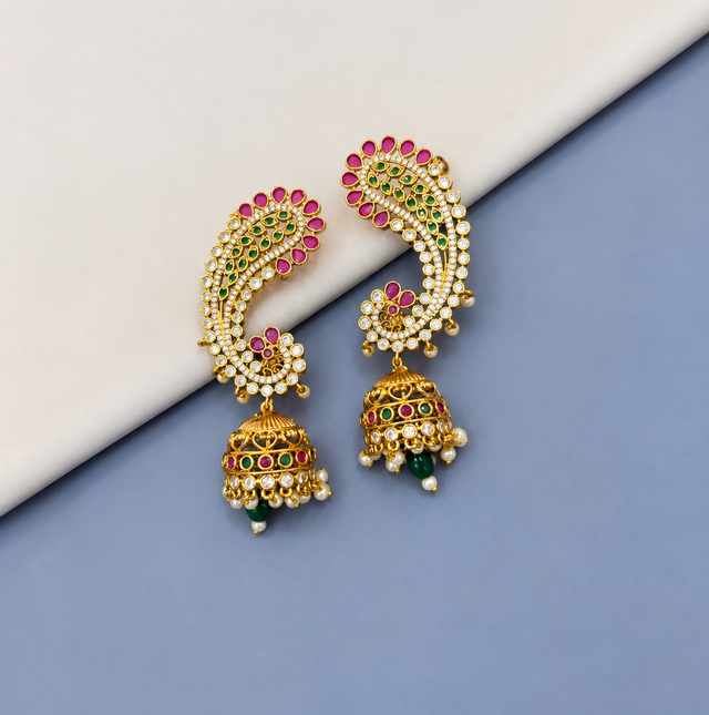 Intricate Gold-Tone Earcuff with Jhumka Design