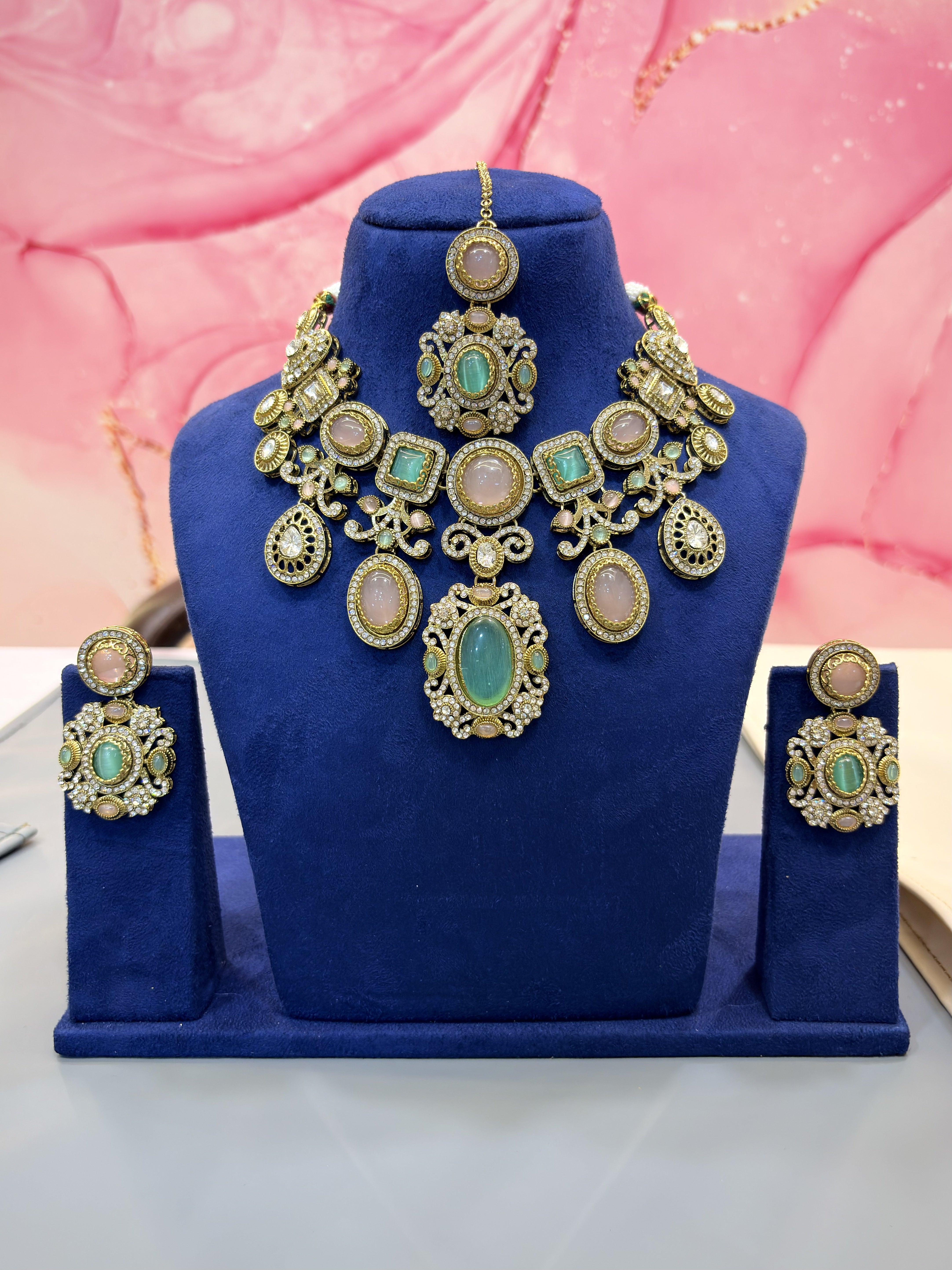 Sabyasachi Collection Necklace Set with Earrings and Maang Tikka