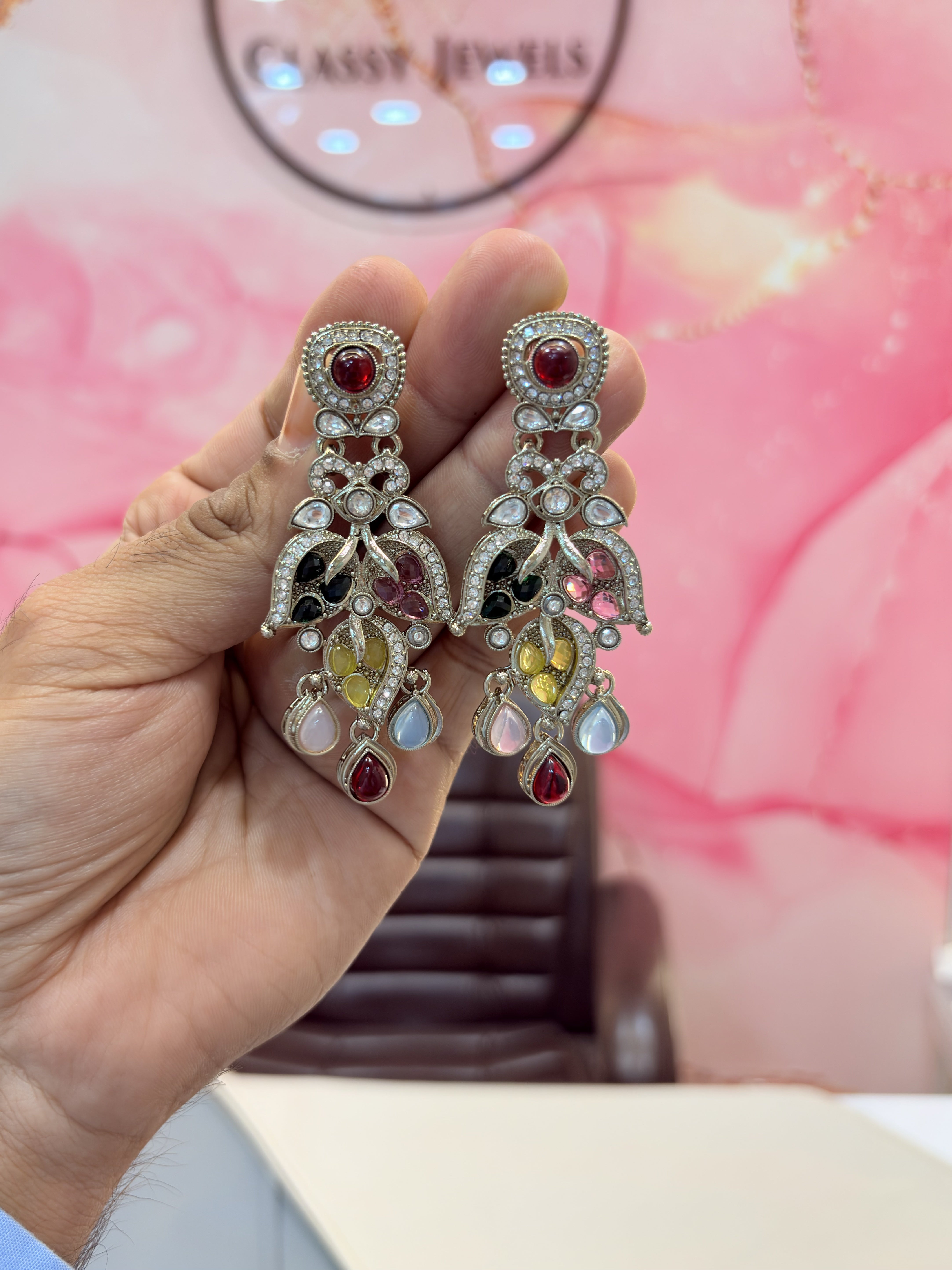 Elegant Drop Earrings with Blue Aquarium Stones