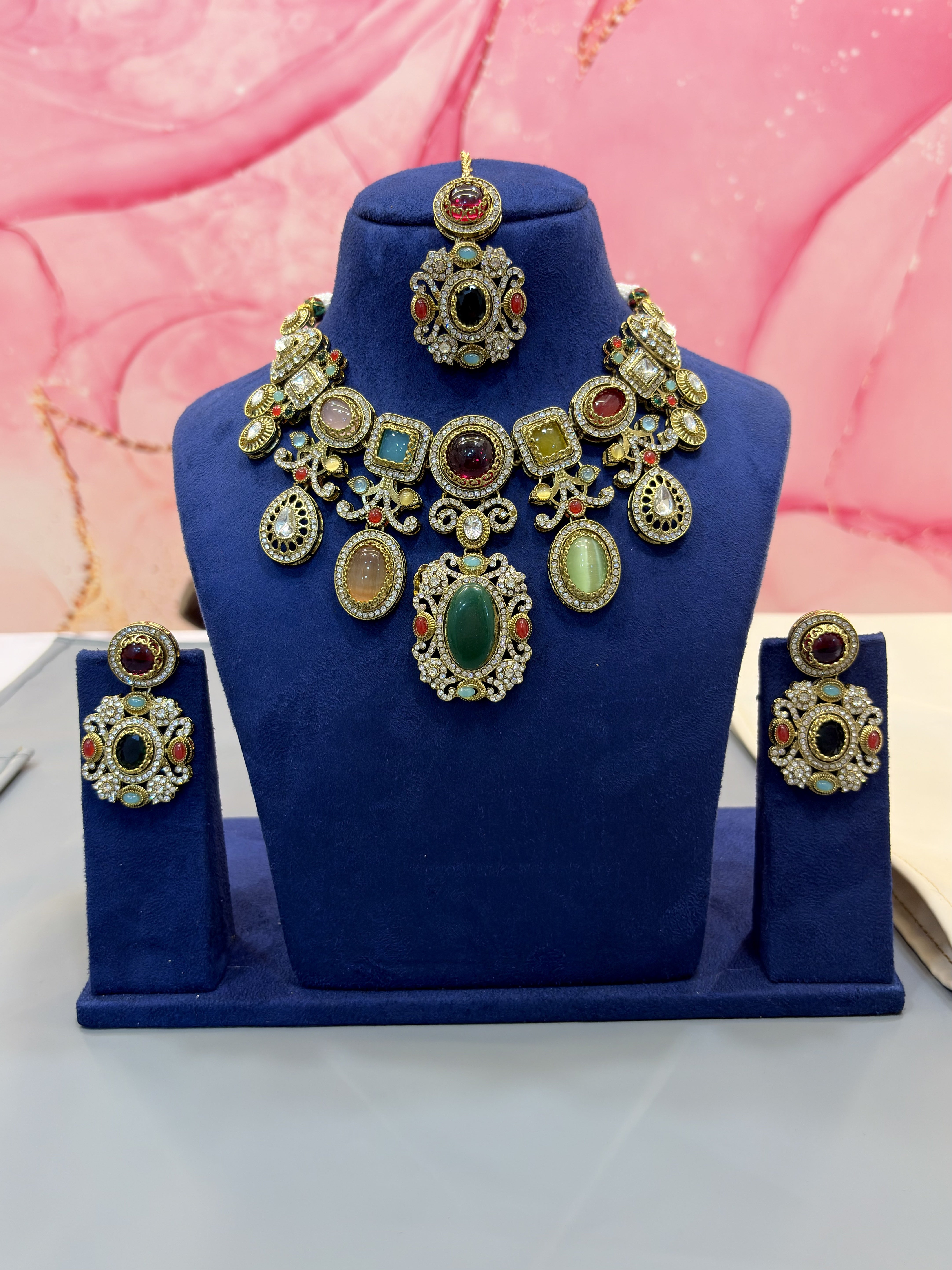 Sabyasachi Collection Necklace Set with Earrings and Maang Tikka
