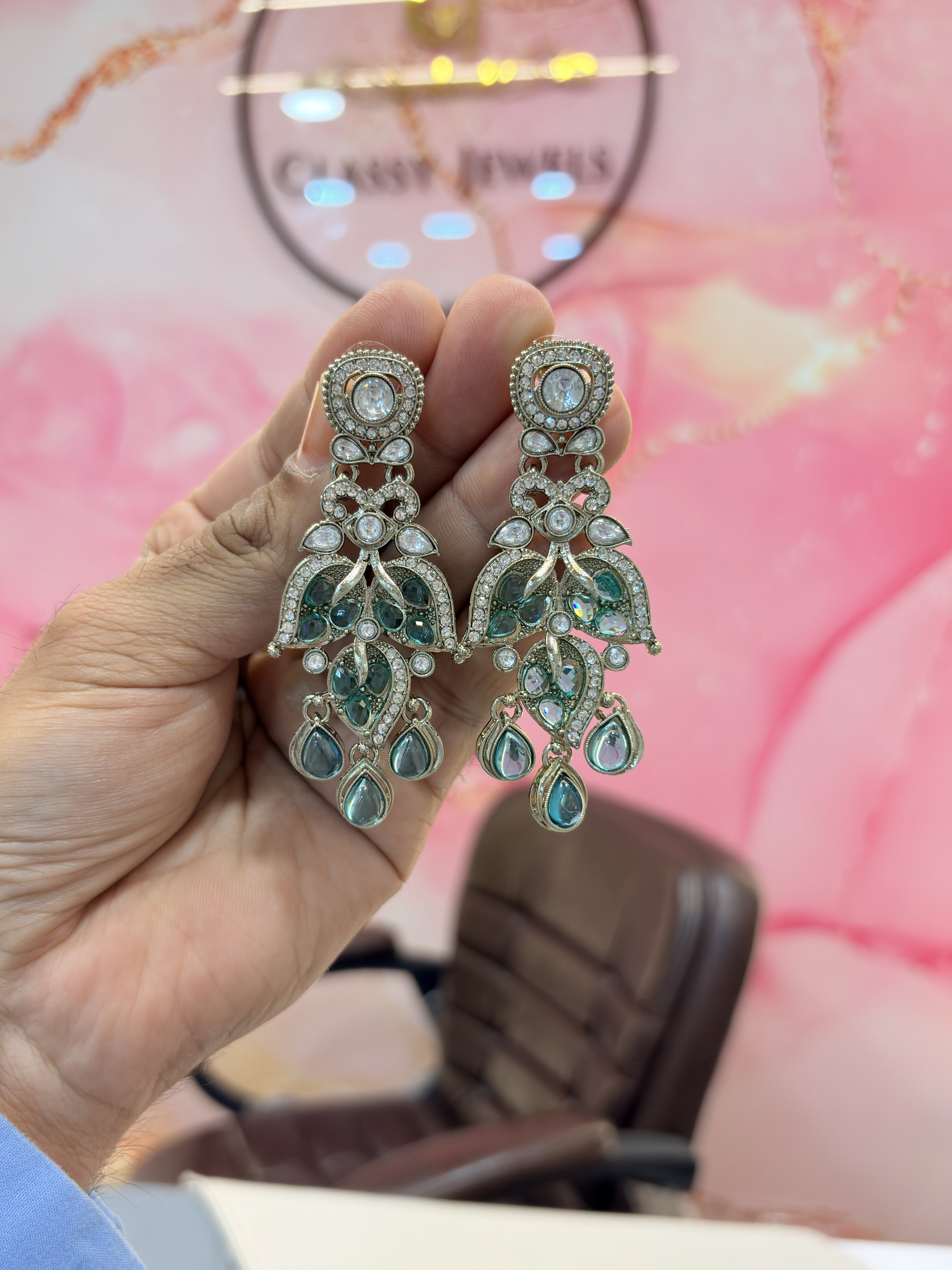 Elegant Drop Earrings with Blue Aquarium Stones