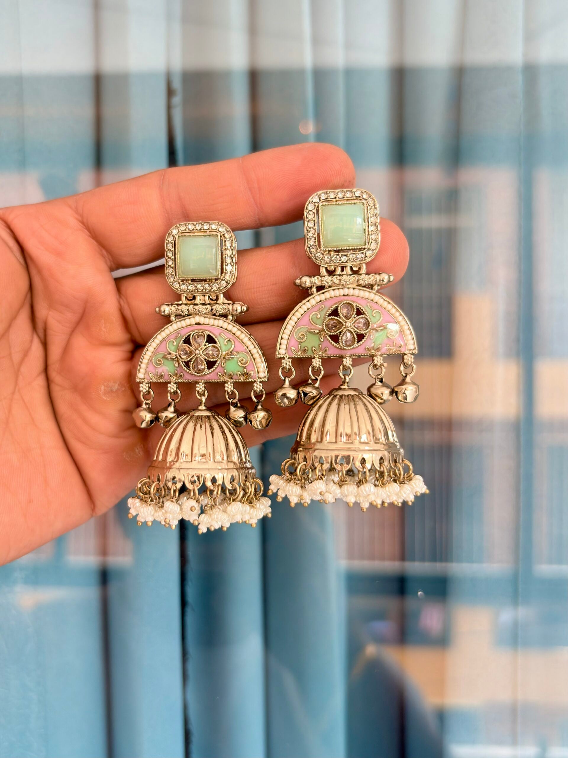 Bronze kundan jhumka earrings image 3