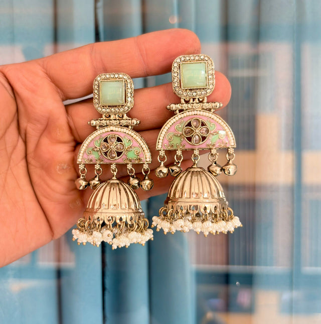 Bronze kundan jhumka earrings image 2