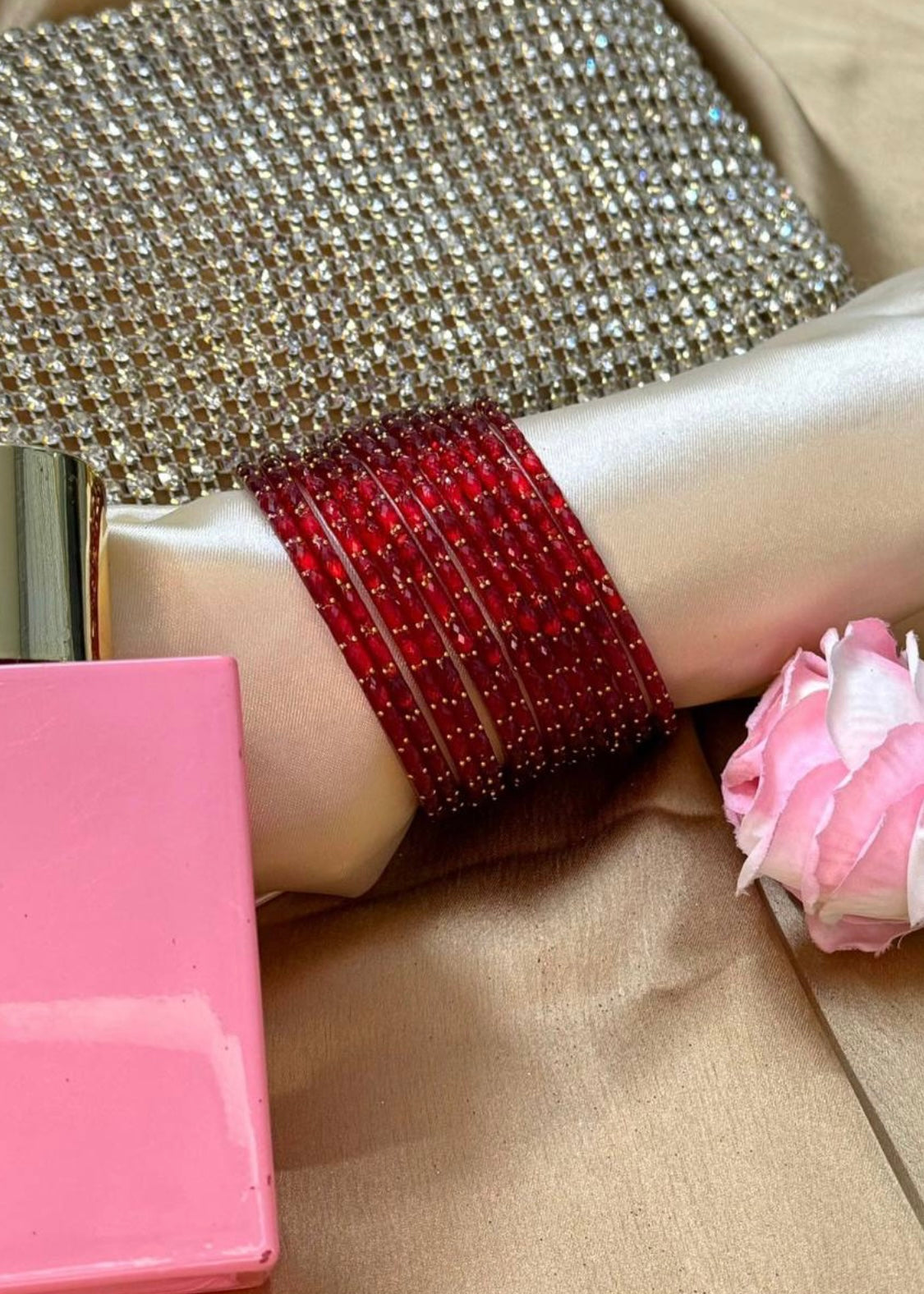 Red RainDrop Pure Glass Bangles Set of 12 image 1