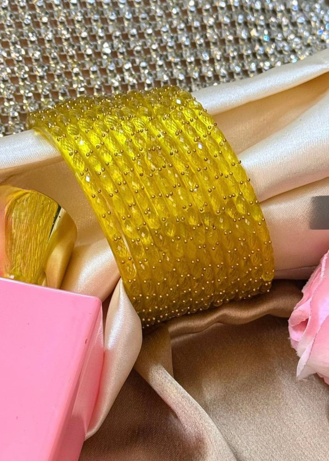 Yellow RainDrop Pure Glass Bangles Set of 12 image 0