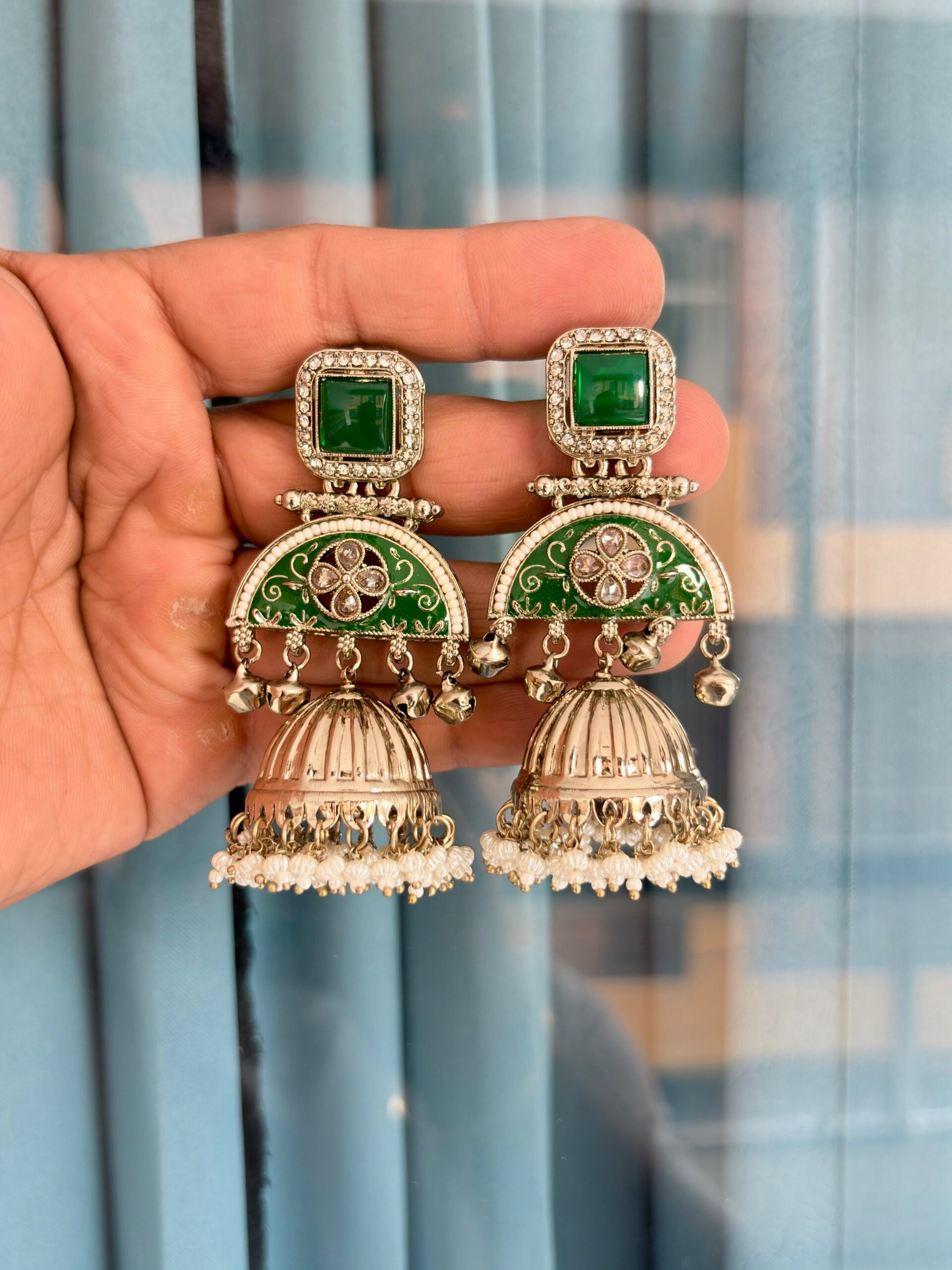 Bronze kundan jhumka earrings image 2