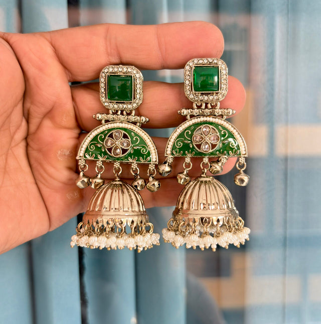 Bronze kundan jhumka earrings image 2