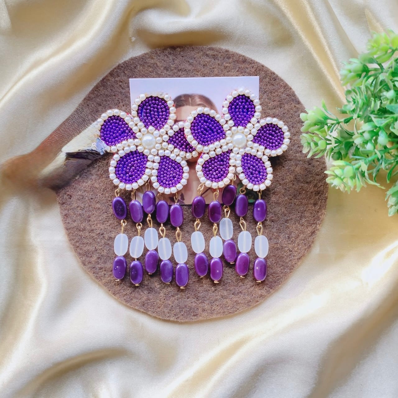 Flower Drops Earrings - Purple image