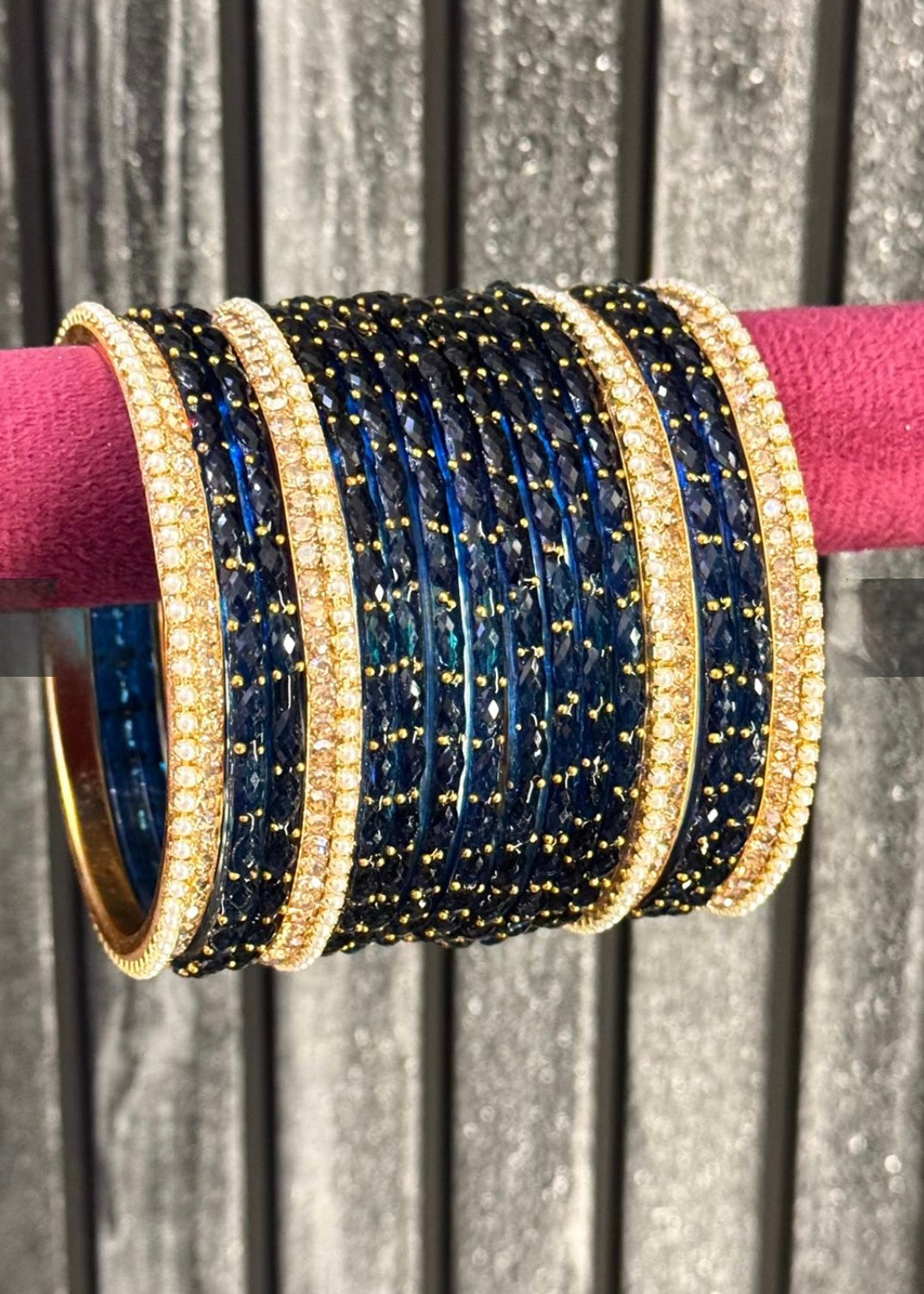 Navy blue Raindrop Glass Bangle Set for 2 Hands image 1