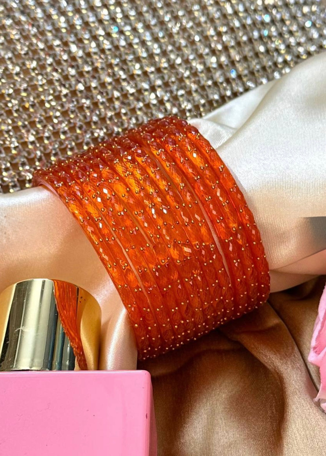 Orange RainDrop Pure Glass Bangles Set of 12 image 1