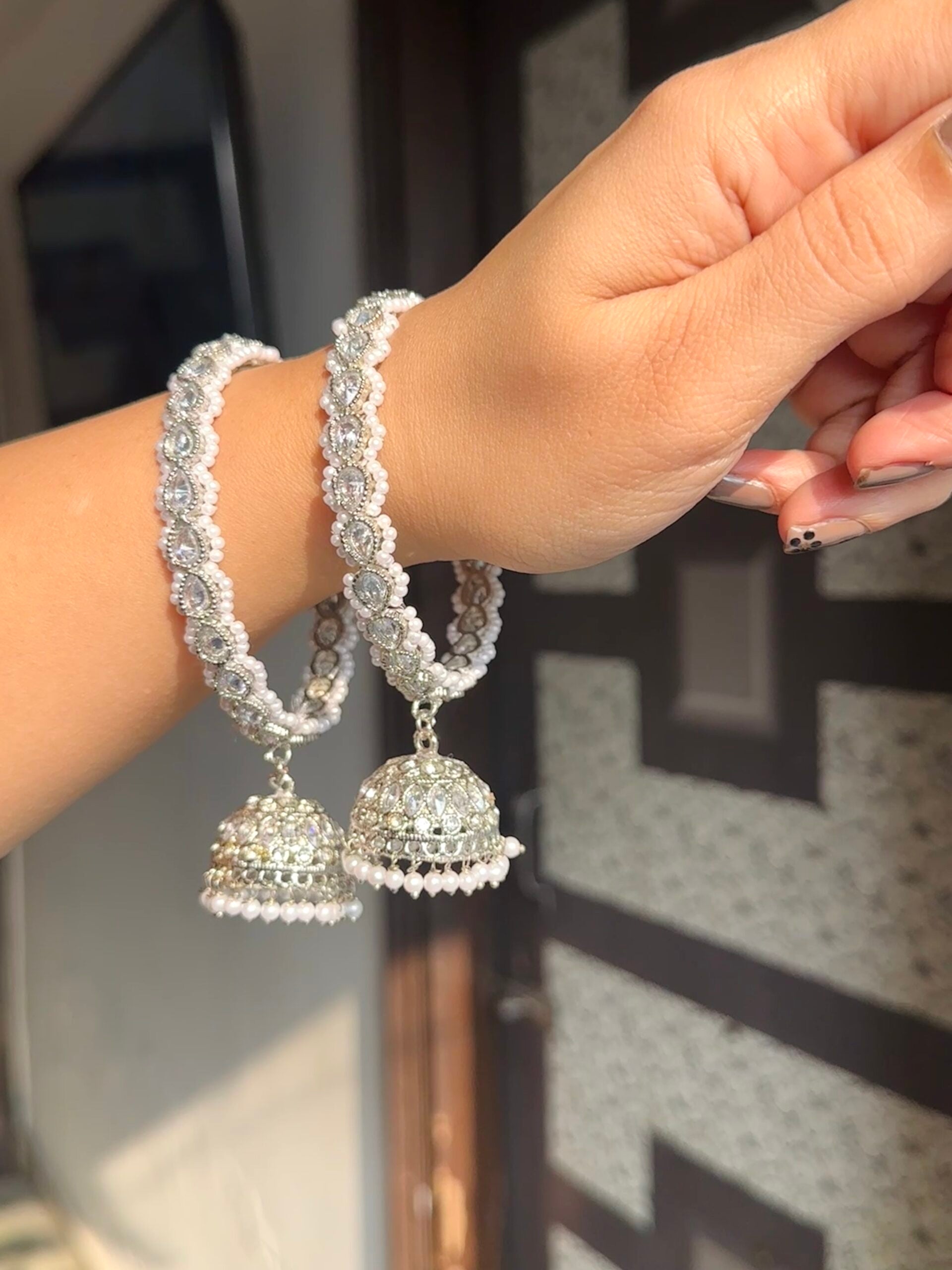 Polki silver jhumka bangles image 0
