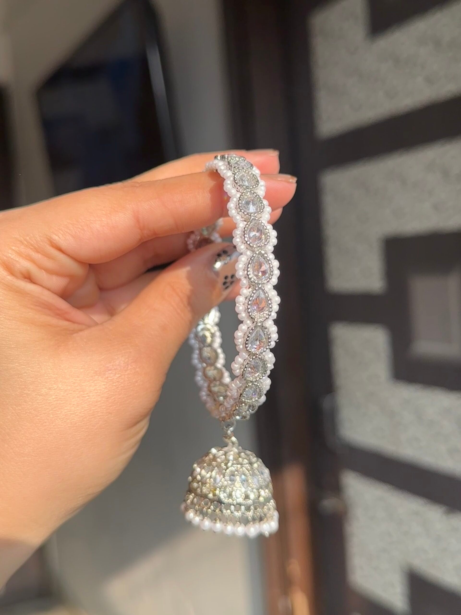 Polki silver jhumka bangles image 2