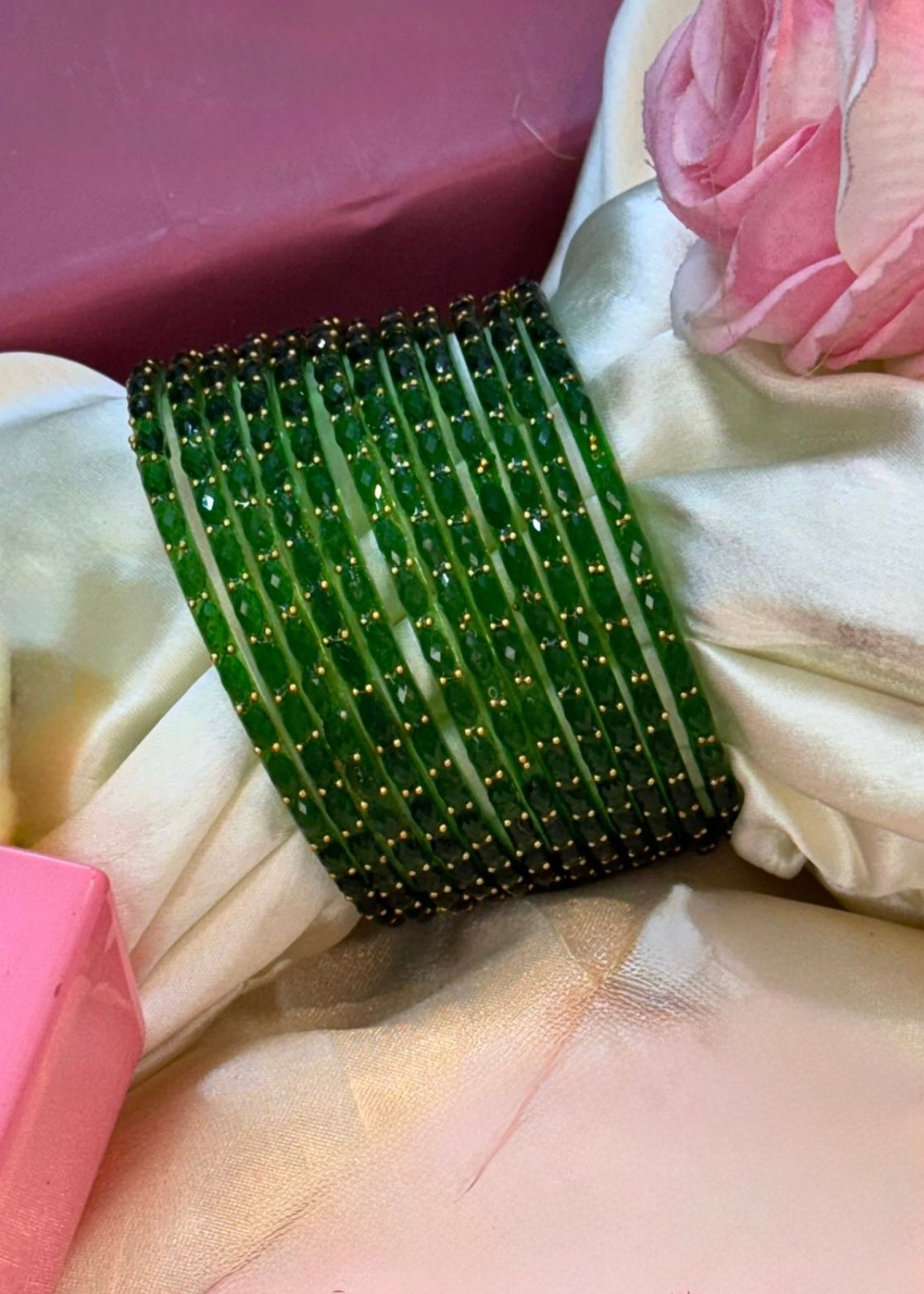 Green RainDrop Pure Glass Bangles Set of 12 image 0