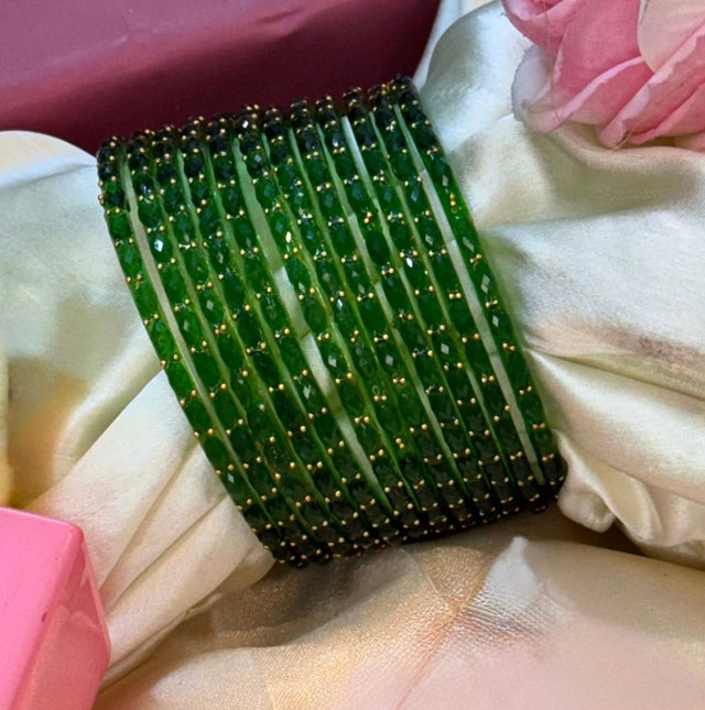 Green RainDrop Pure Glass Bangles Set of 12 image 0