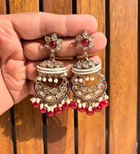 Polki jhumka earrings - Red image
