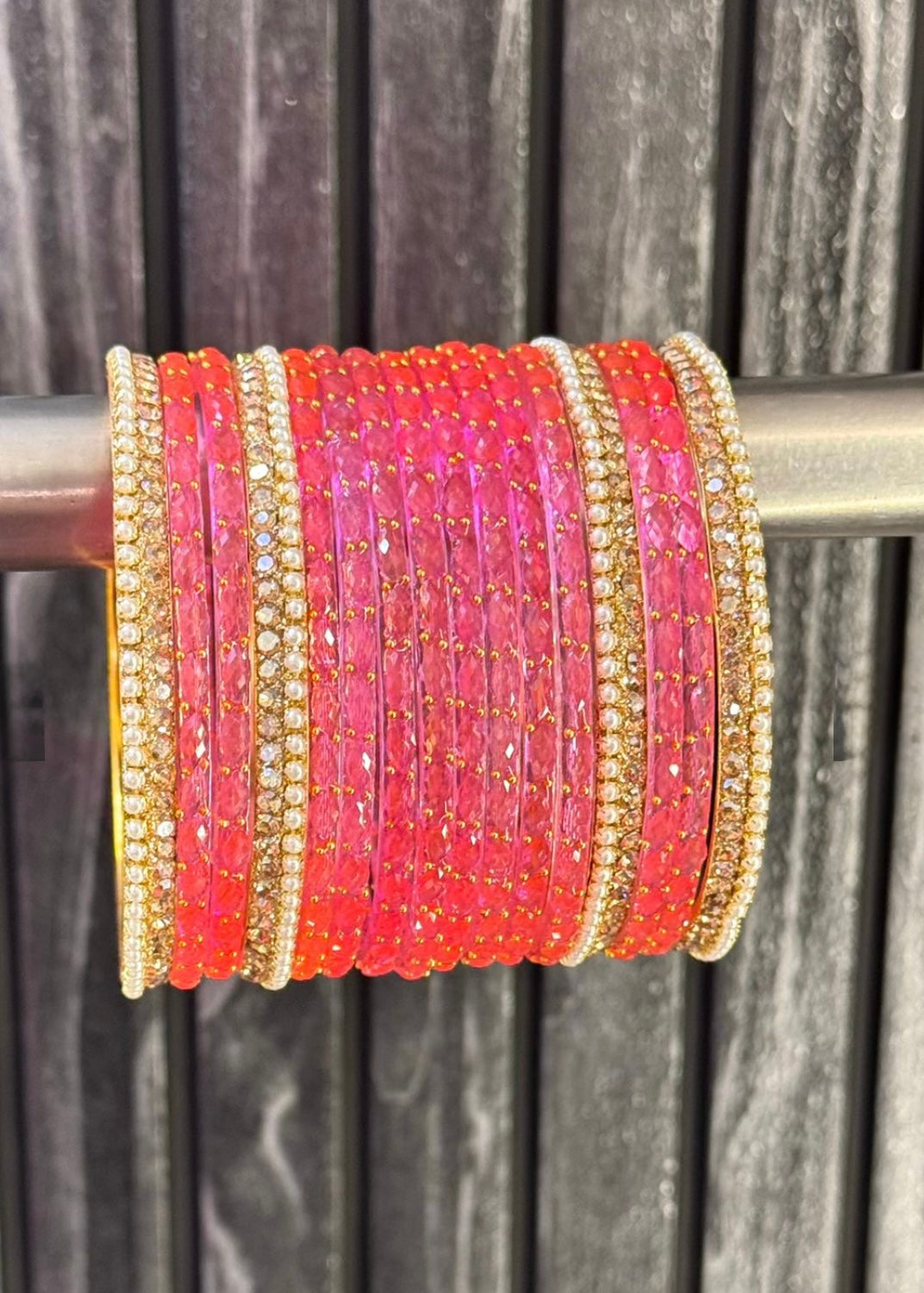 Gazri pink Raindrop Glass Bangle Set for 2 Hands image 1