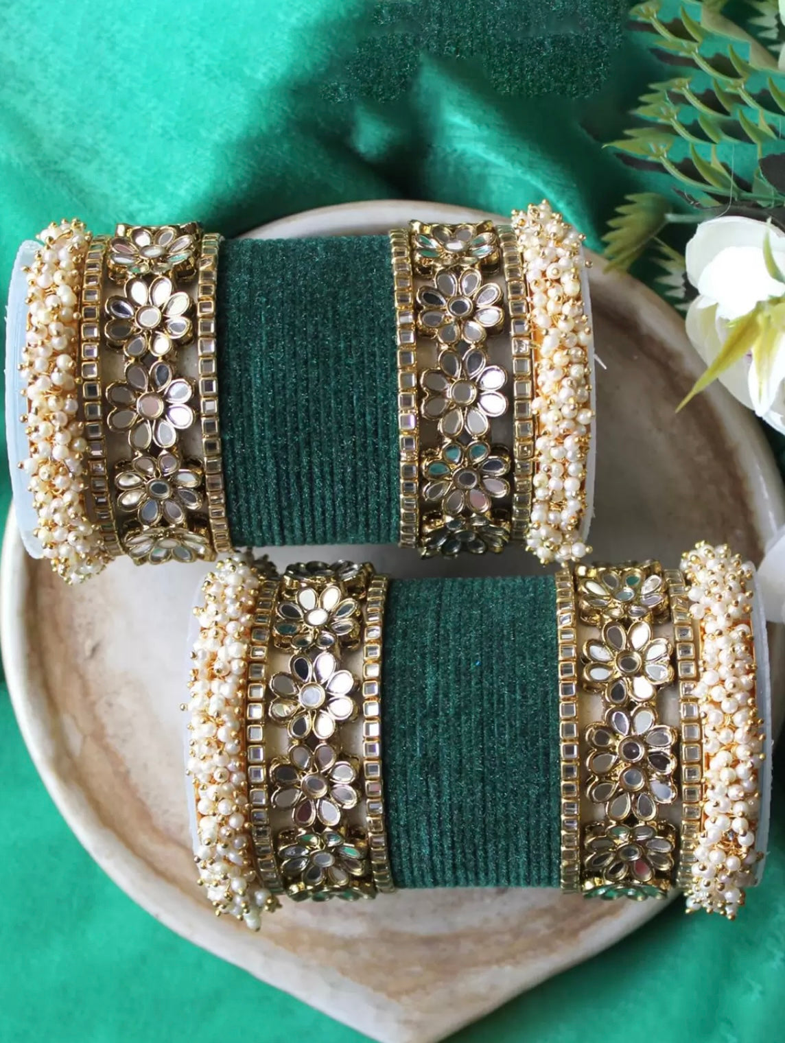 Gajra kundan bangle set - 2-10, green image