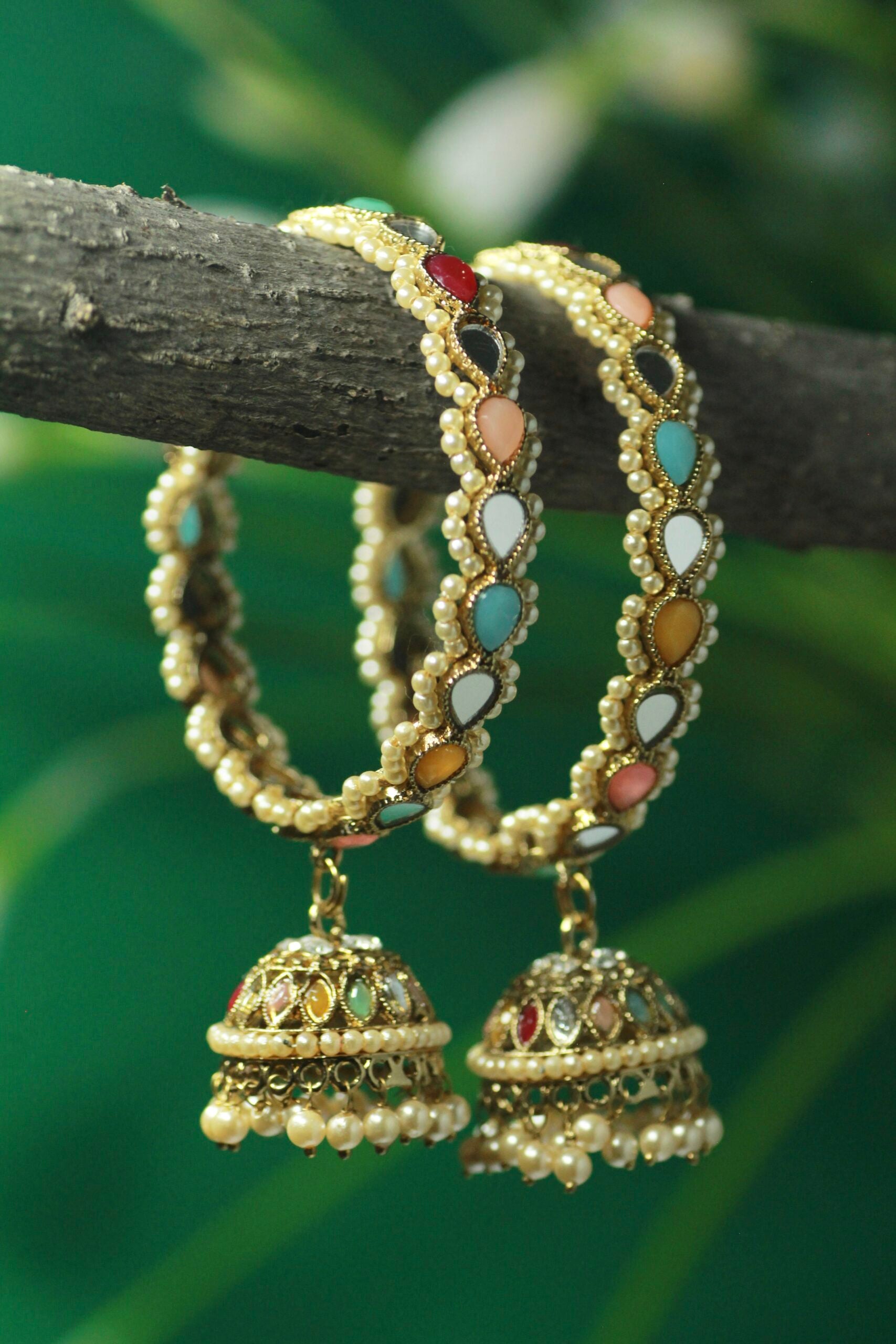 Classy antique multi jhumka bangle image 0