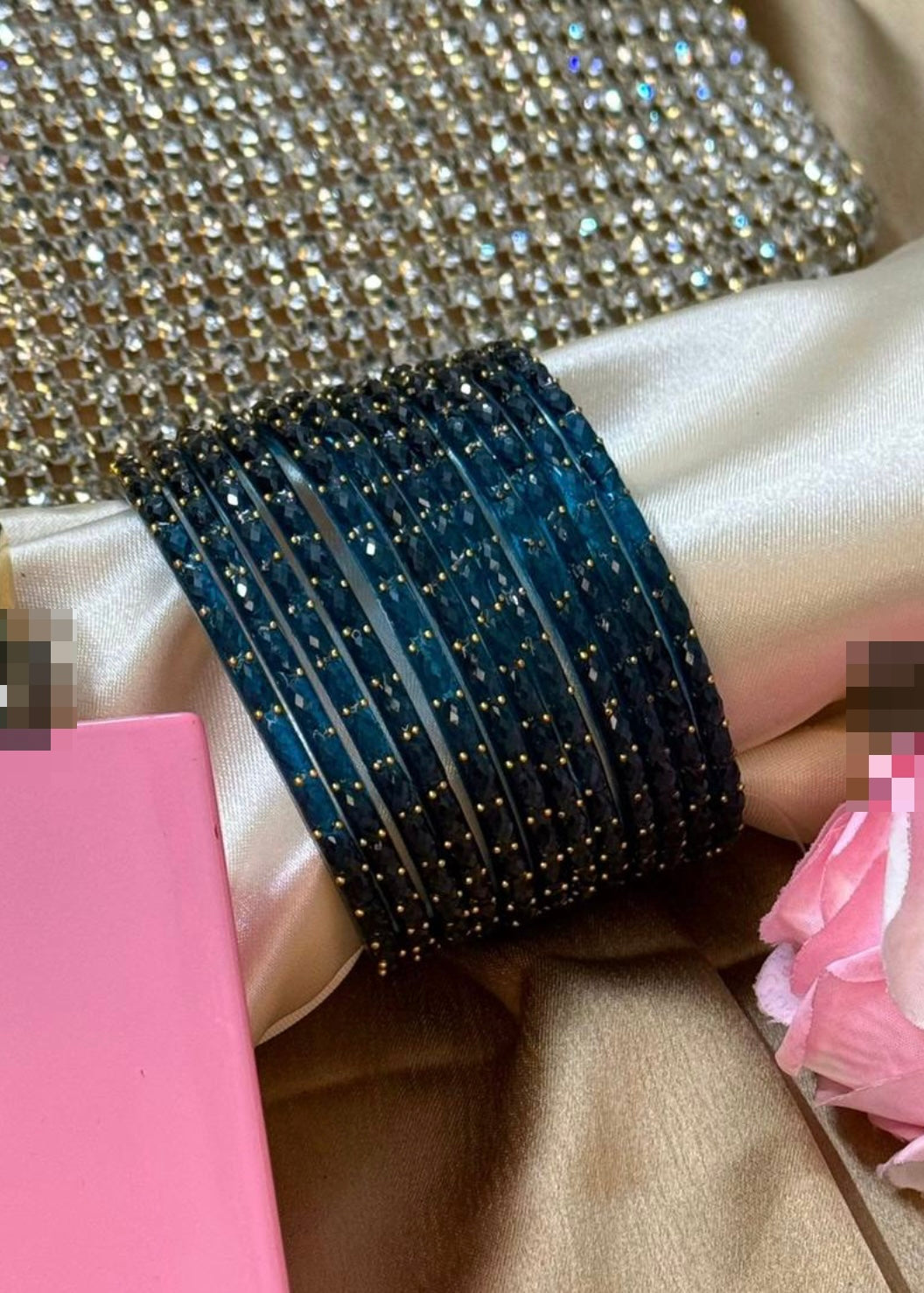 Navy blue RainDrop Pure Glass Bangles Set of 12 image 0