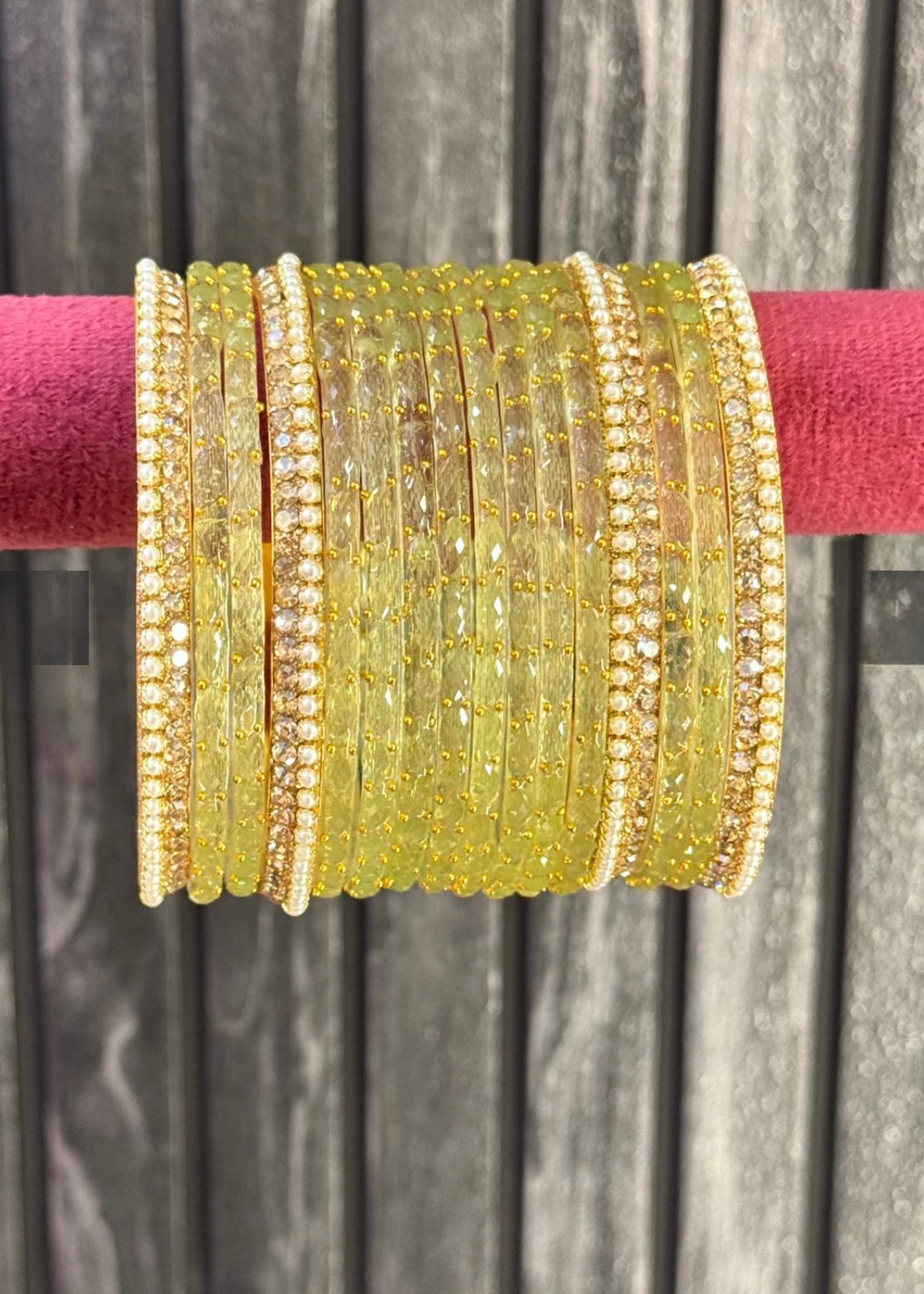 Olive Raindrop Glass Bangle Set for 2 Hands image 0